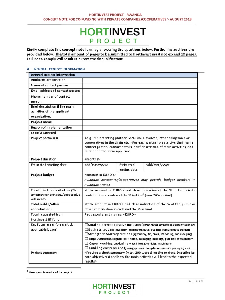 Rwanda HortInvest Co-Funding Concept Note | PDF | Cooperative | Economies