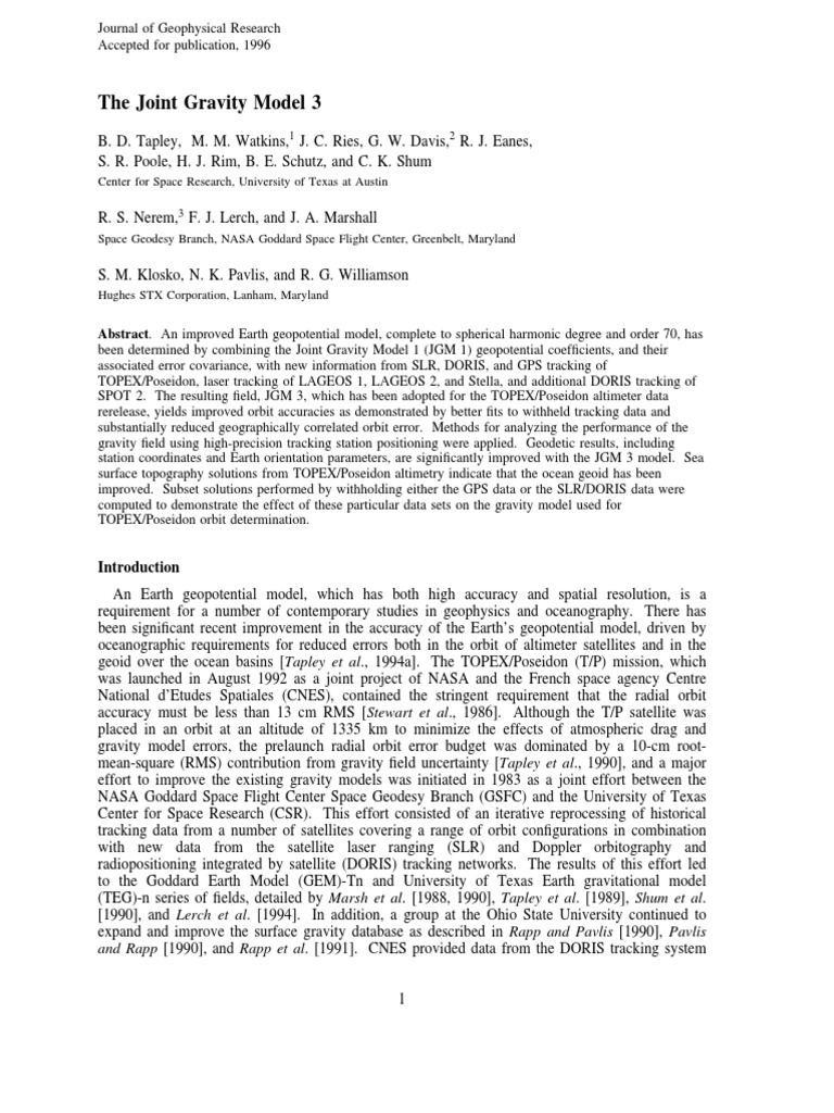 Improved Earth Gravity Model JGM 3 | PDF | Teaching Methods & Materials