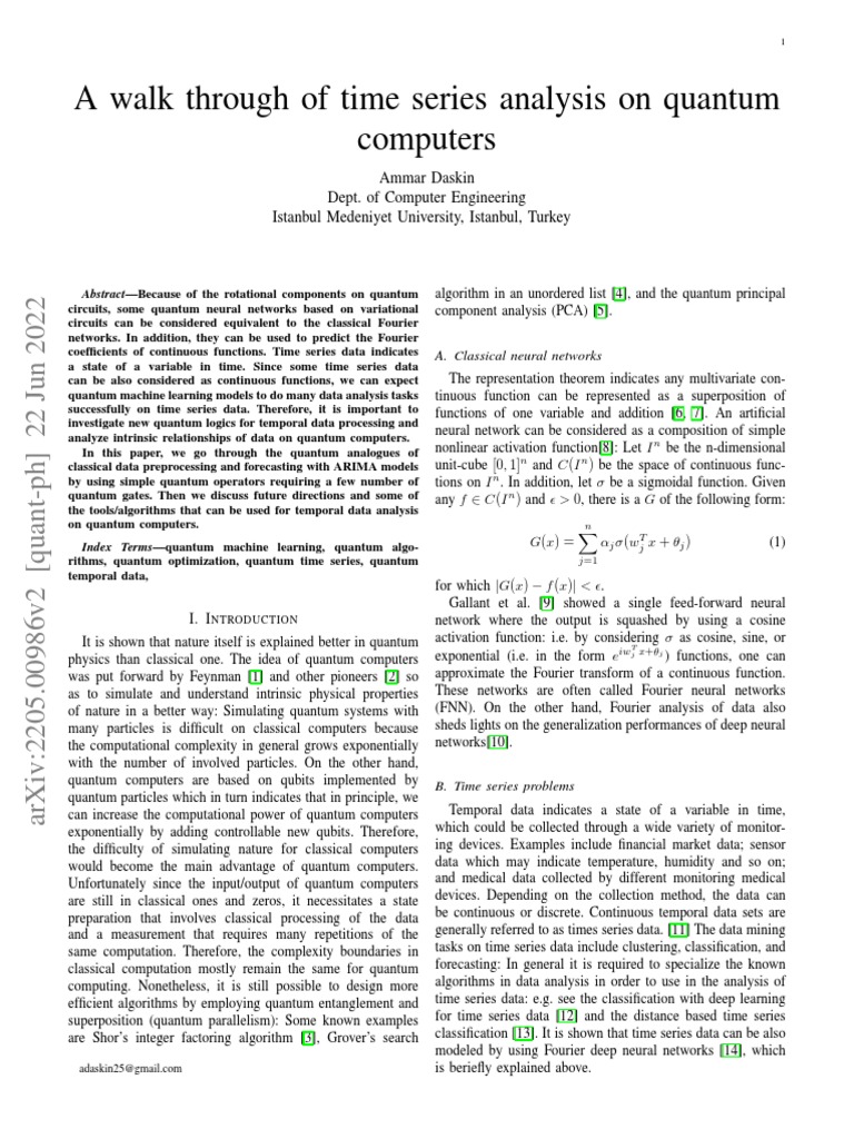Quantum Machine Learning for Time Series | PDF | Quantum Computing ...
