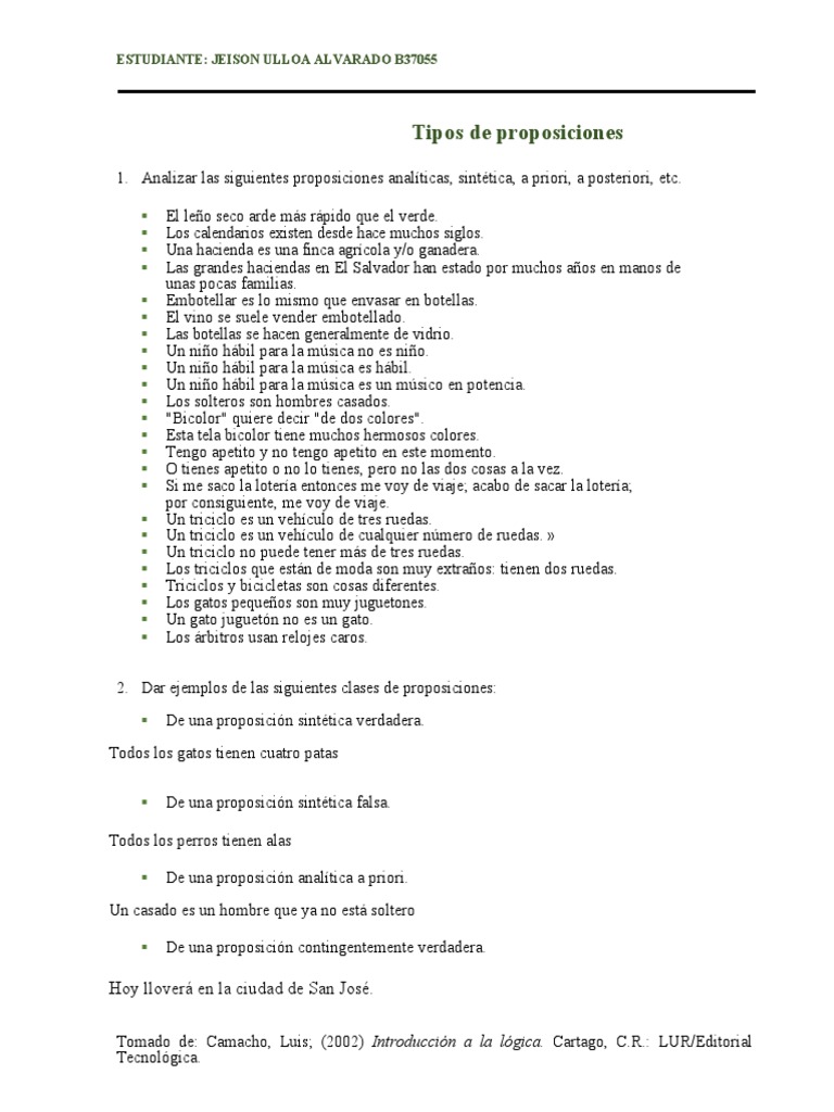 Tarea Tipos Proposiciones Jeison Ulloa | PDF | Ciencias sociales | Arte
