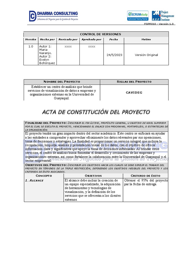 FGPR - 010 - 06 - Acta de Constitución Del Proyecto 1 | PDF | Negocios