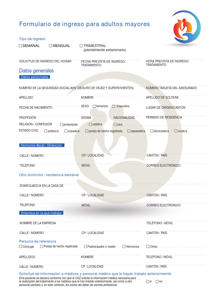 Formulario de Ingreso Para Adiltos Mayores | PDF