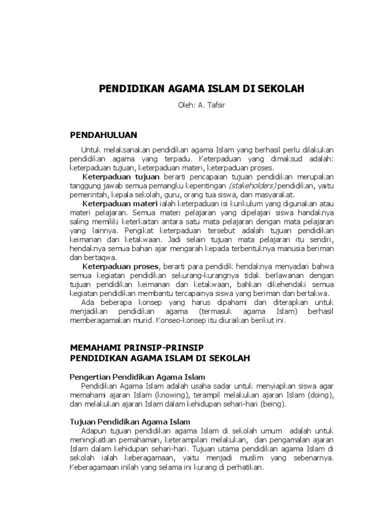 Pendidikan Agama Islam Di Sekolah | PDF