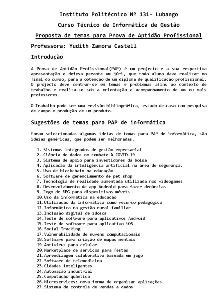 Proposta Temas PAP | PDF | Aplicativo para celular | Inteligência artificial