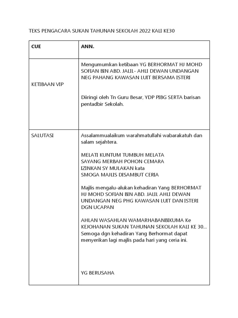 TEKS PENGACARA SUKAN TAHUNAN SEKOLAH 2022 KALI KE30 PDF