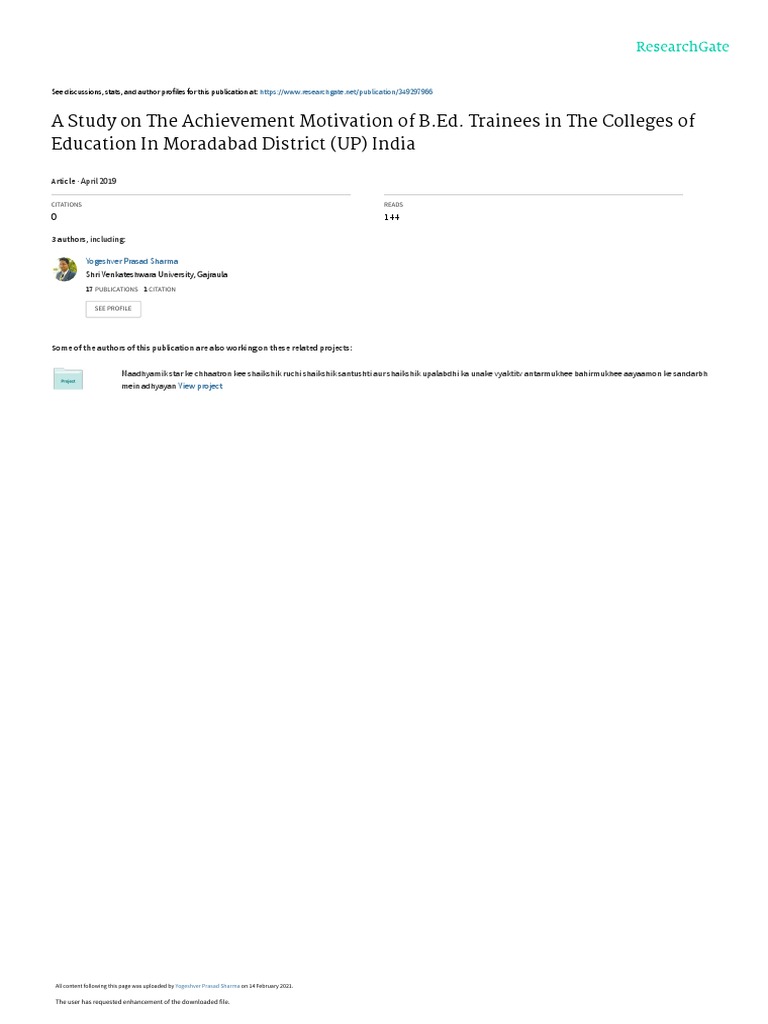 Achievement Motivation of B.Ed. Trainees | PDF | Motivational | Motivation