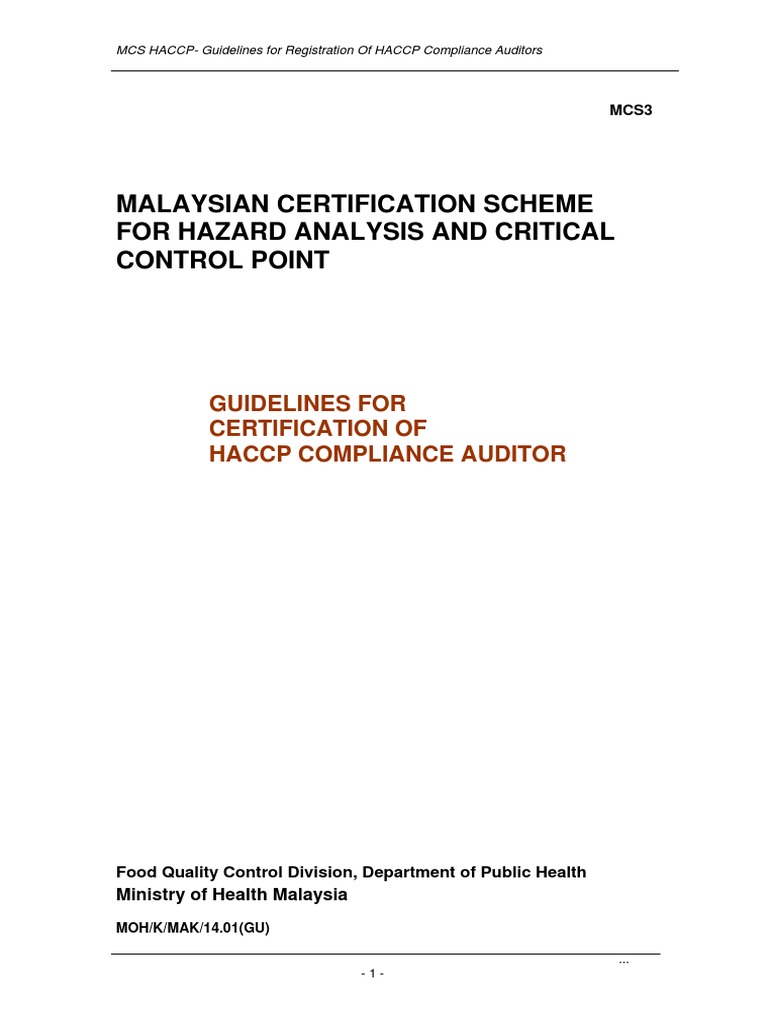 Guideline For HACCP Auditor PDF Audit Hazard Analysis And