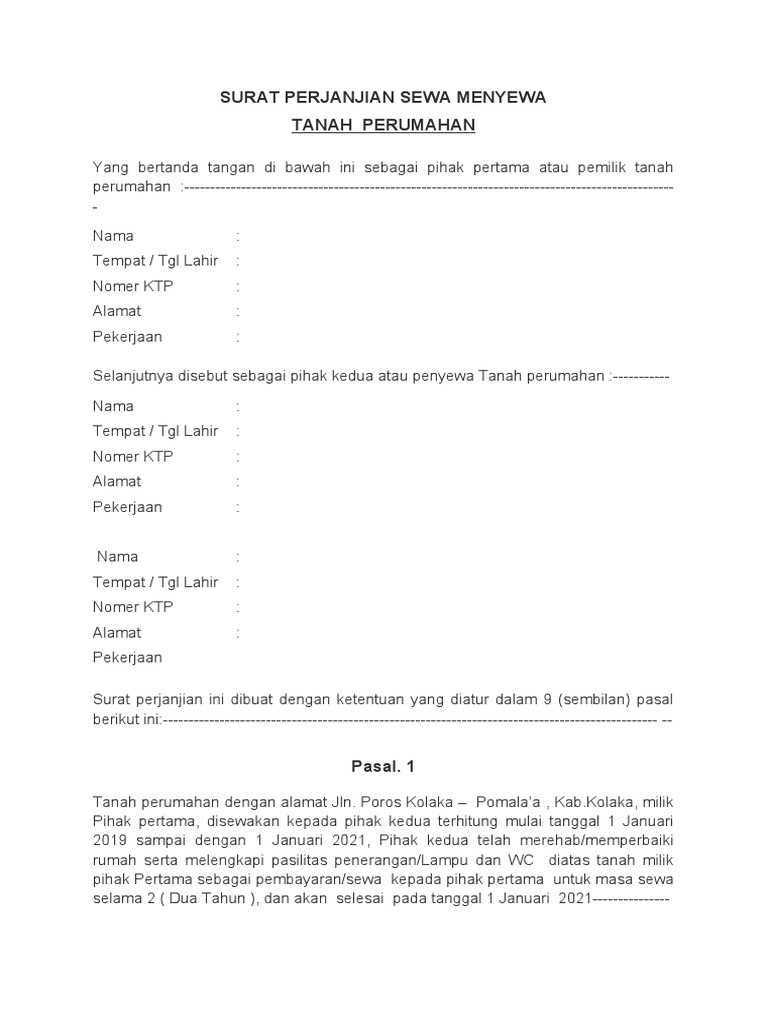 Surat Perjanjian Sewa Menyewa | PDF