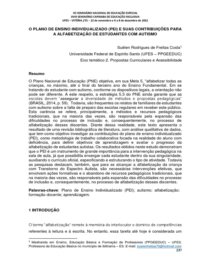 O Plano de Ensino Individualizado (Pei) E Suas Contribuições para A ...