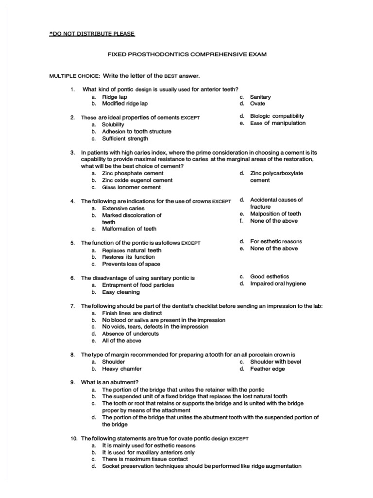 PDF Fixed Prosthodontics MCQSPDF PDF Health Sciences Dentistry