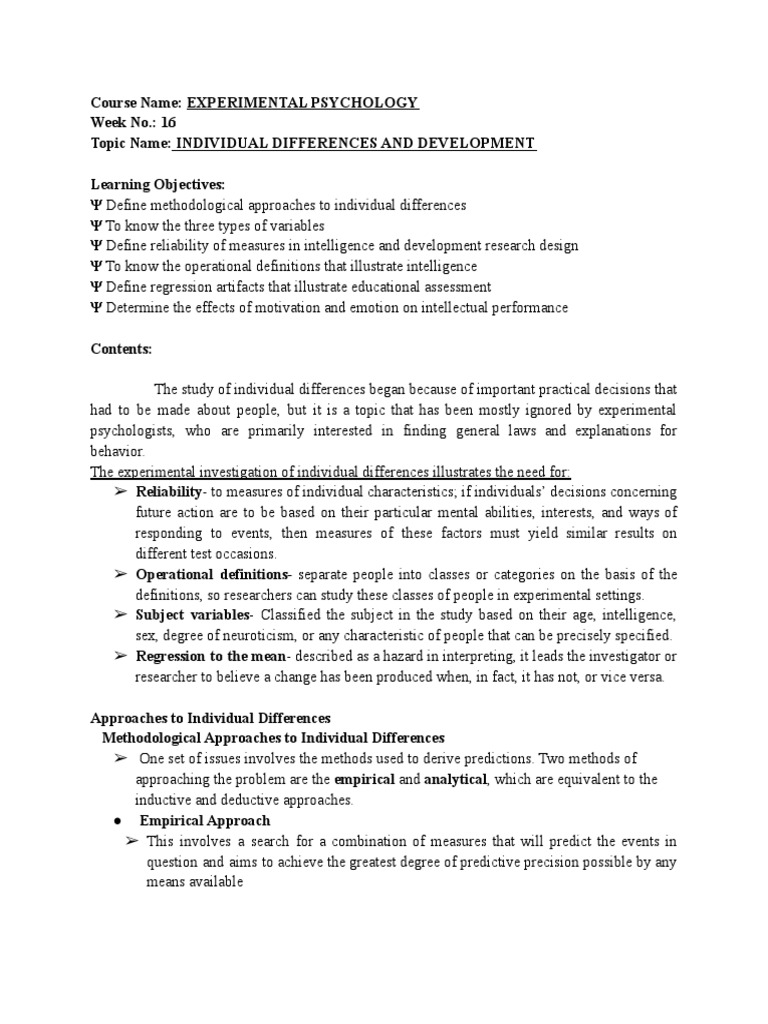 Individual Differences And Development Pdf Intelligence