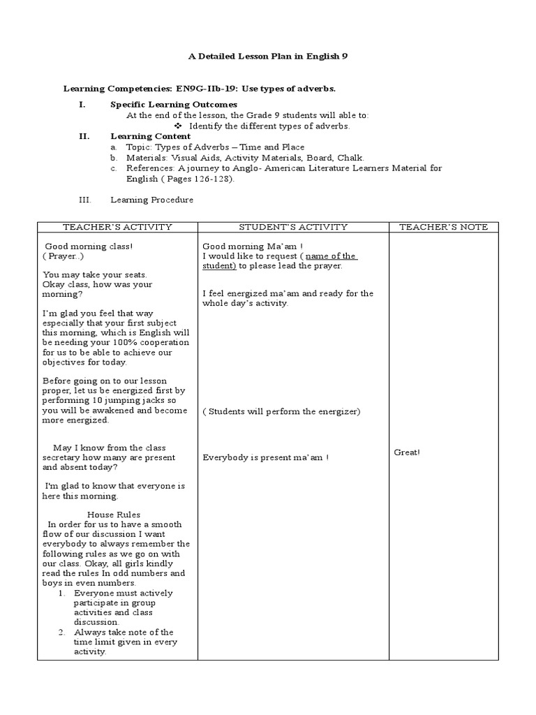 FINALLY Detailed Lesson in Adverb 9 | PDF
