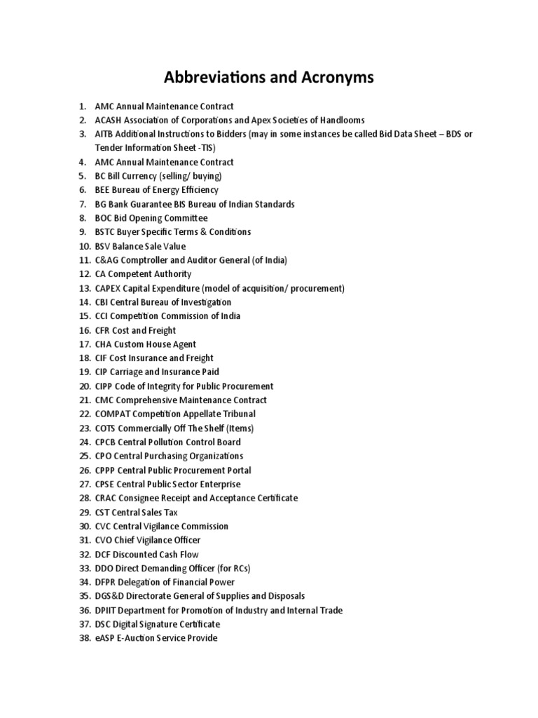Manual For Procurement of Goods Abreviations PDF