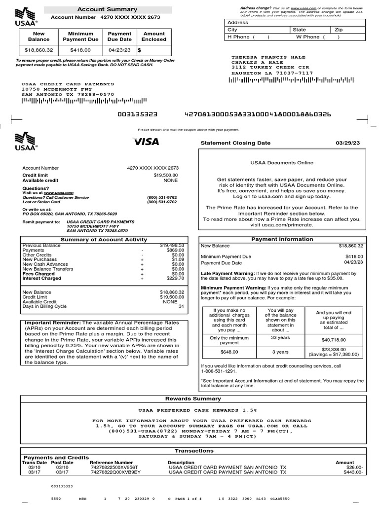 USAA Credit Card Statement Summary | PDF | Credit Card | Annual ...