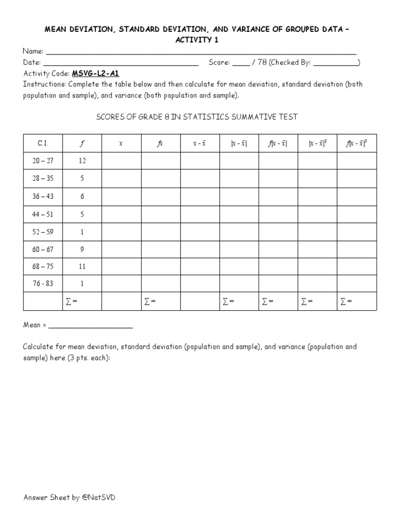Mean Deviation, Standard Deviation, And Variance of Grouped Data PDF