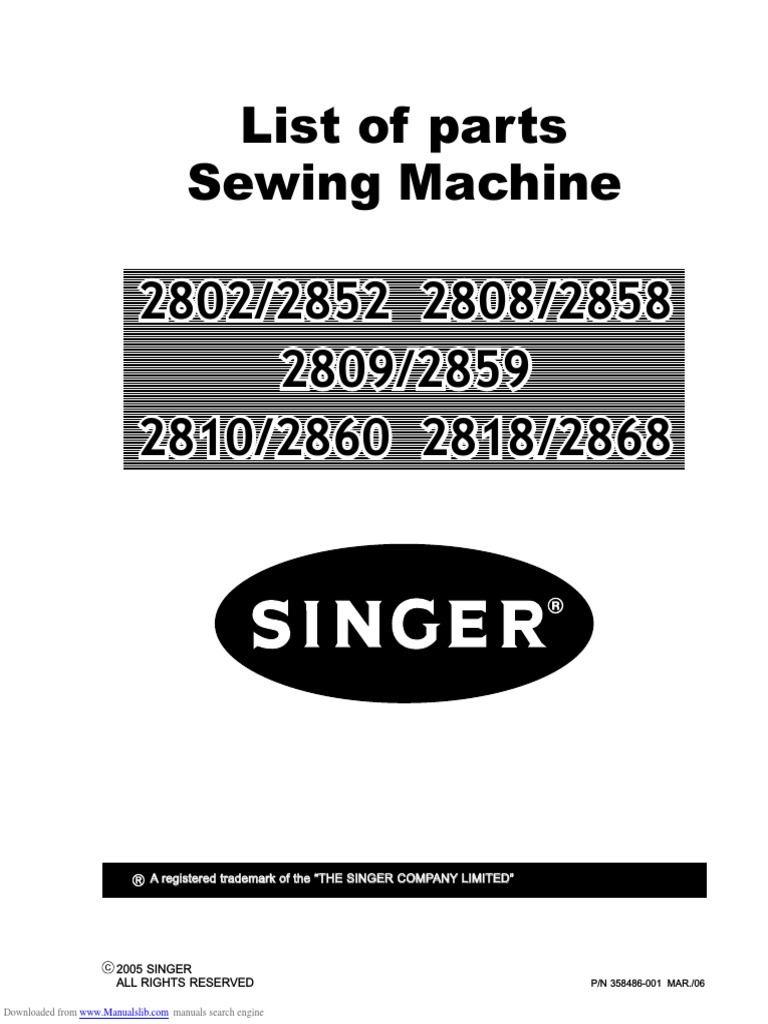2802 List of Parts Sewing Machine | PDF | Sewing Machine | Belt ...