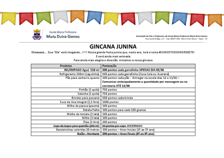 Gincana Festa Junina 2023 NOVOS PONTOS-1 | PDF | Comidas e bebidas ...