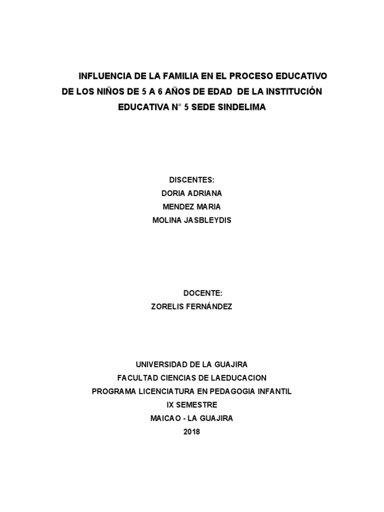 Influencia de La Familia en El Proceso Educativo de Lo Niños de 5 y ...