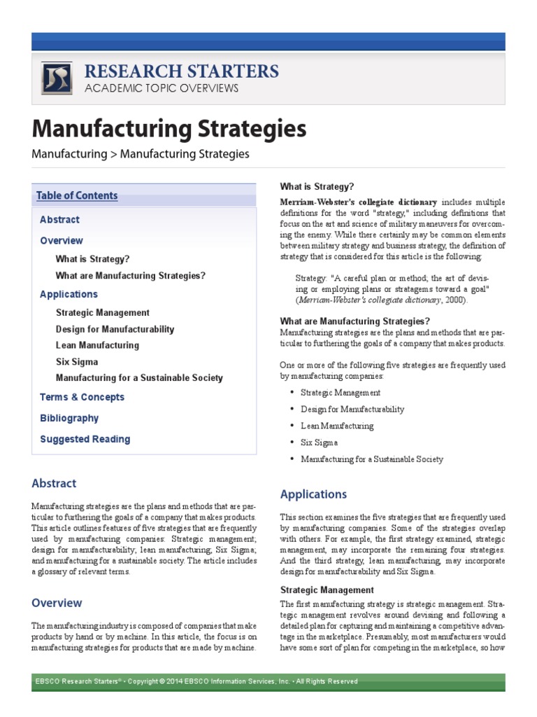 Manufacturing Strategies | PDF | Lean Manufacturing | Strategic Management