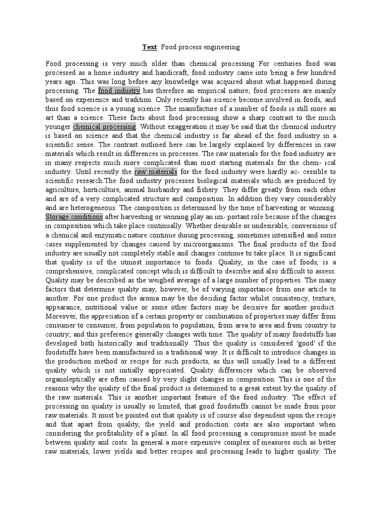 Food Proccessing Engineering Pdf Food Industry Chemical Substances