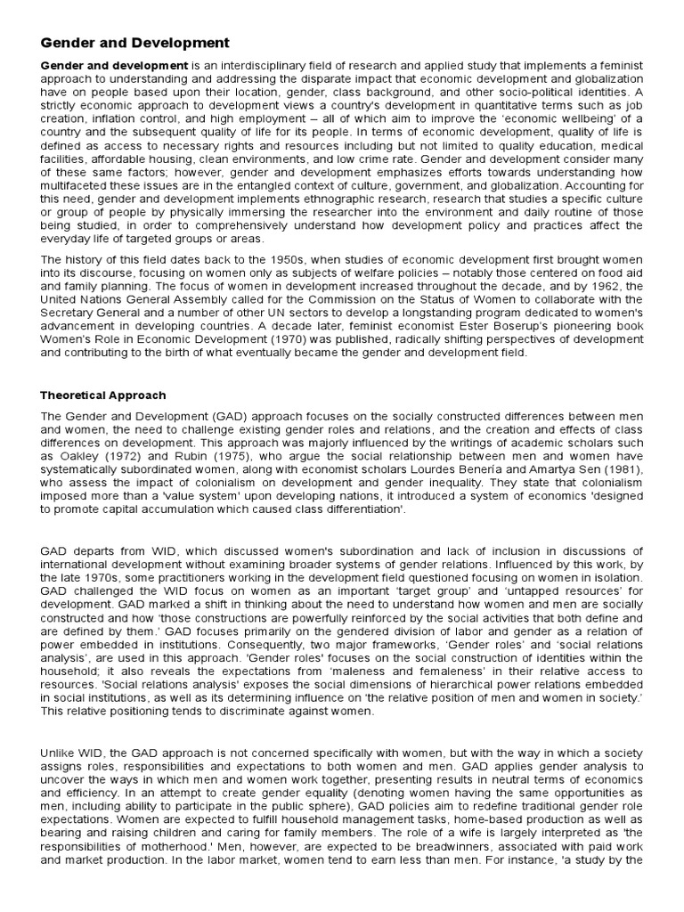 Understanding Gender and Development | PDF | Gender And Development ...