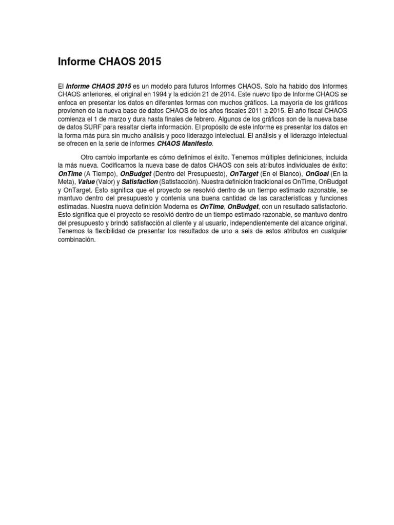 Espa ol the standish group international inc 2015 chaos report