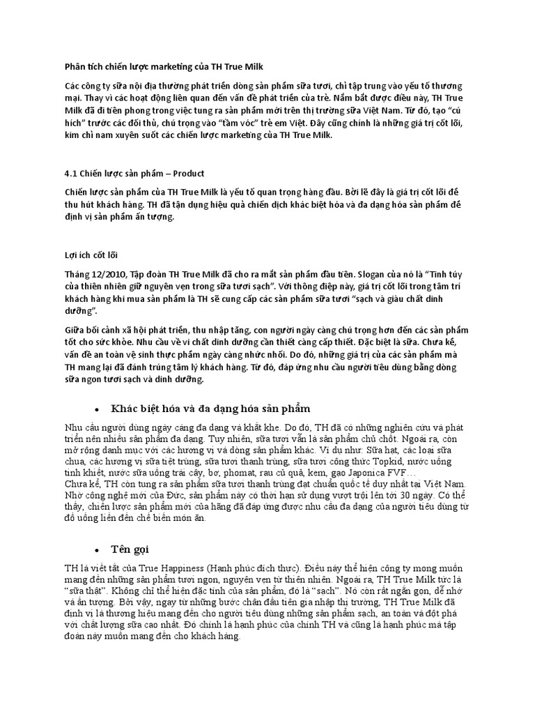 chiến lược marketing TH true milk | PDF