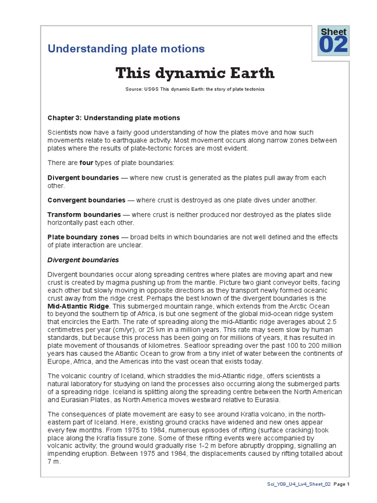 Plate Boundaries Reading Activity PDF