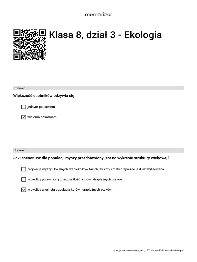 Ekologia Powtórzenie Klasa 8 Klasa 8, Dział 3 - Ekologia - WYPEŁNIONY | PDF