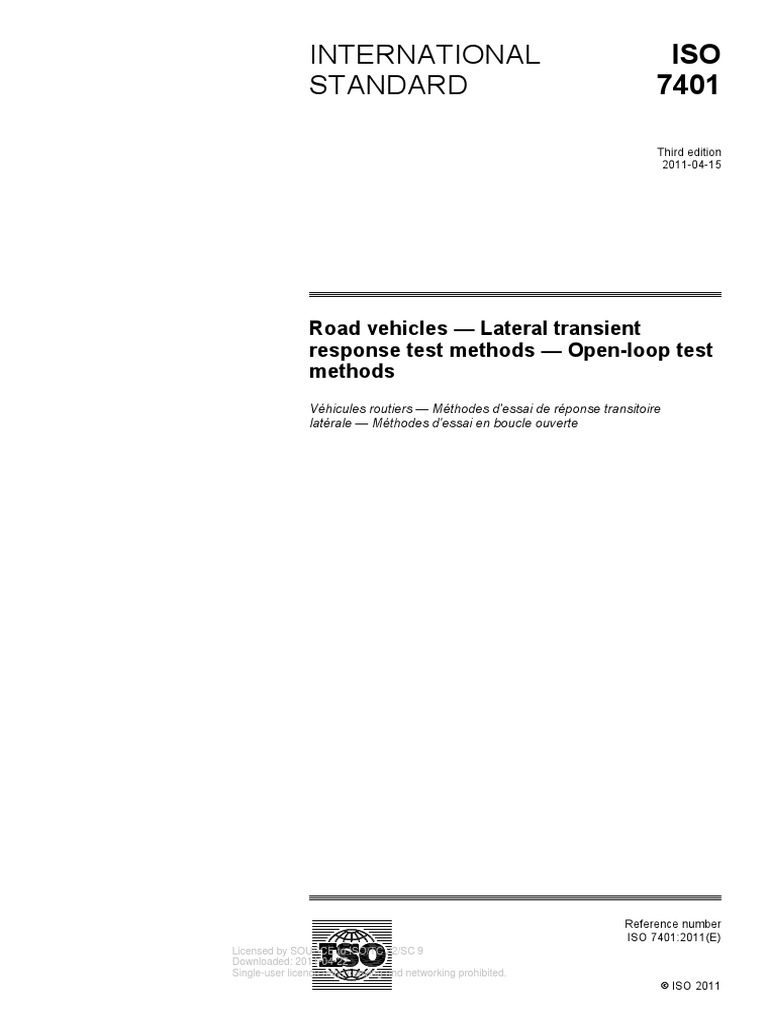 International Standard Road Vehicles Lateral Transient Response Test Methods OpenLoop Test