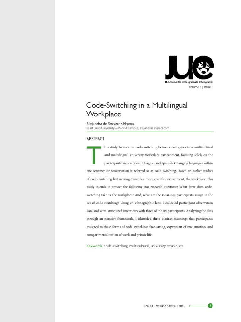 Code-Switching in A Multilingual Workplace | Download Free PDF ...