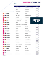 Eurovision 2023 Grand Final Score Sheet