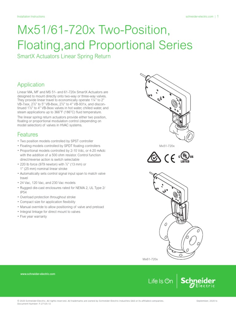 Mx51/61720X TwoPosition, Floating, and Proportional Series Smartx Actuators Linear Spring