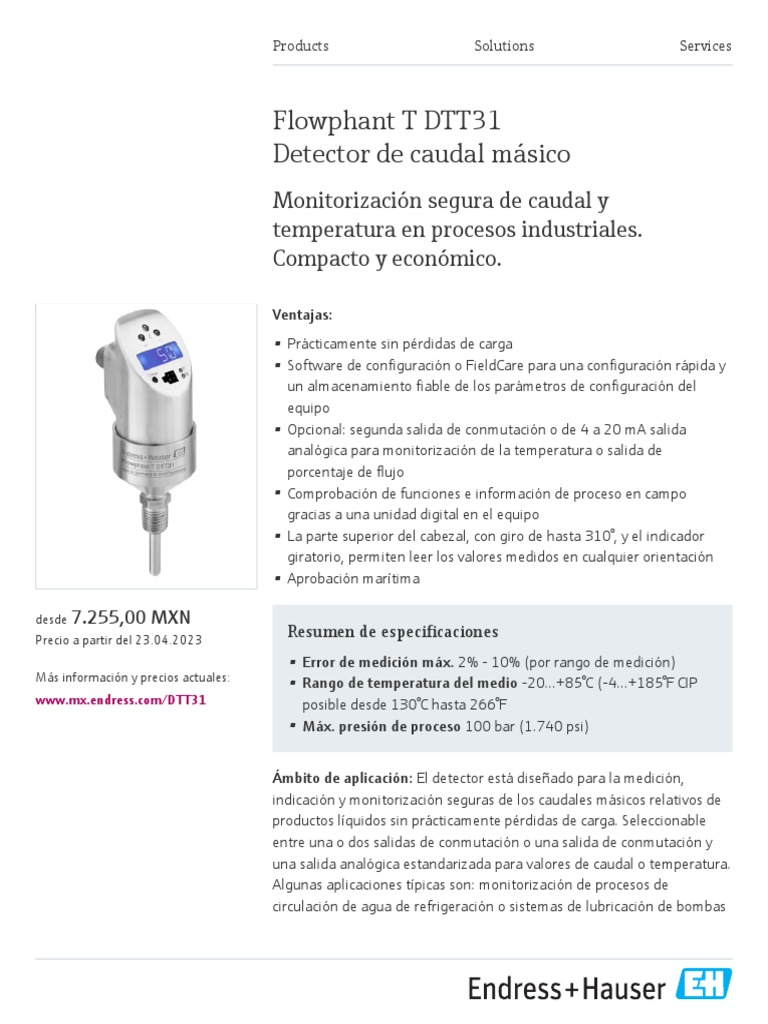 EndressHauser Flowphant T DTT31 PDF Medición Temperatura