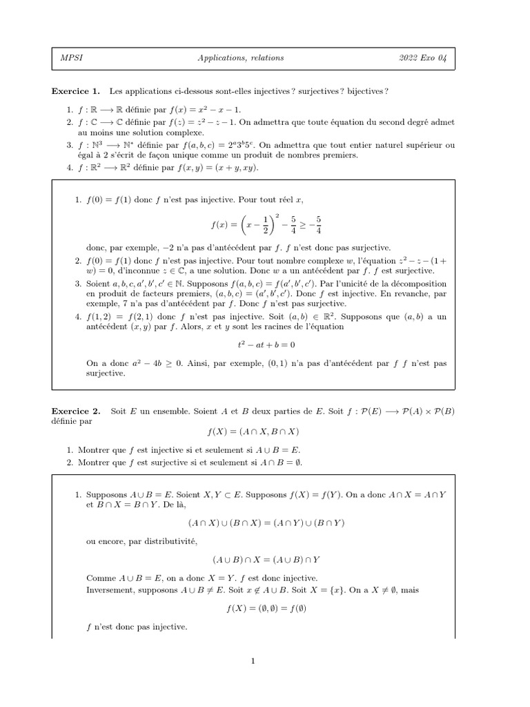 Injectivité, surjectivité et bijectivité des fonctions | PDF ...