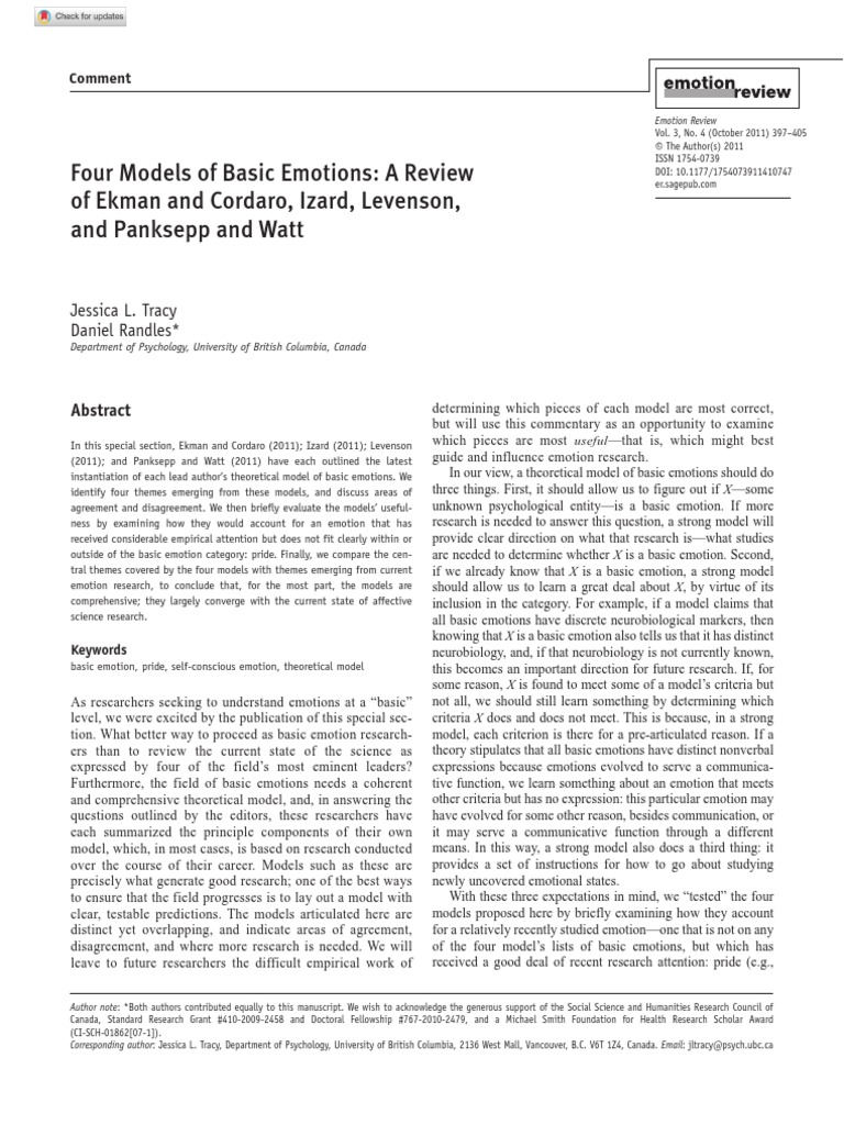 Review of Four Basic Emotion Models | PDF