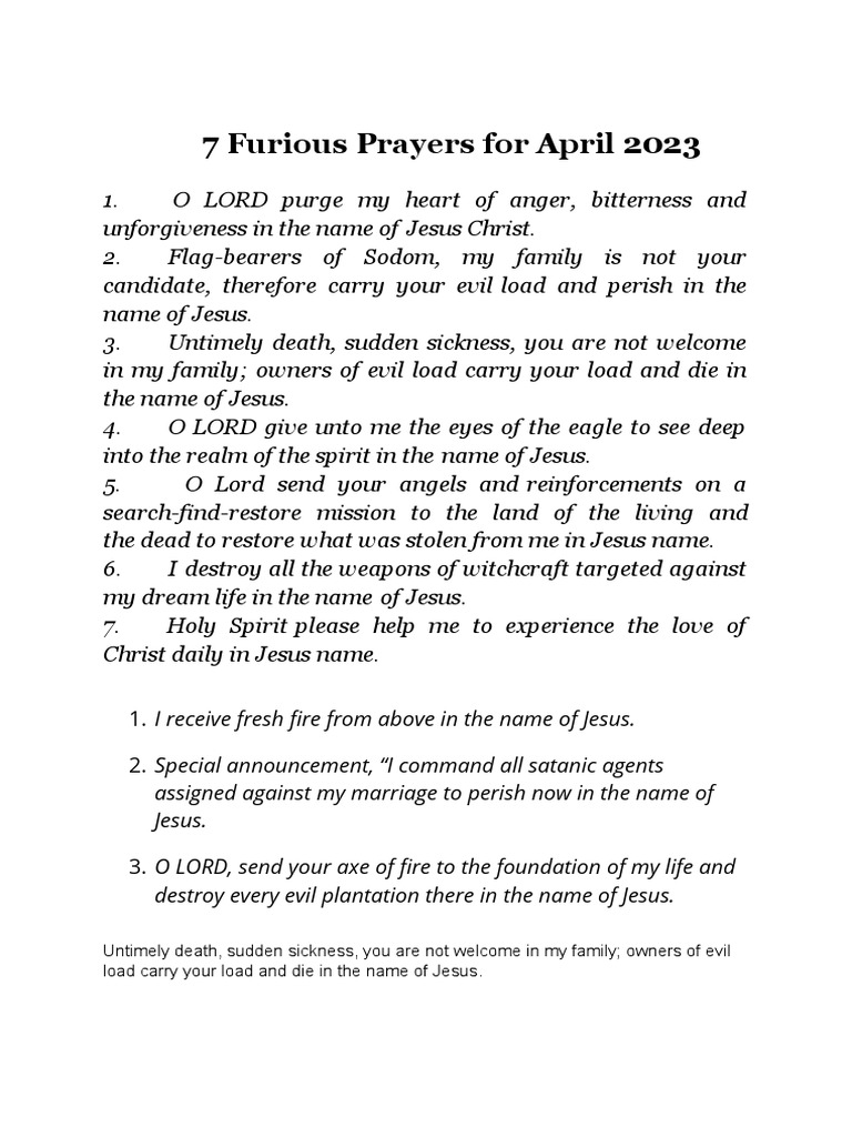 7 Furious Prayers For April 2023 PDF Jesus Resurrection Of Jesus