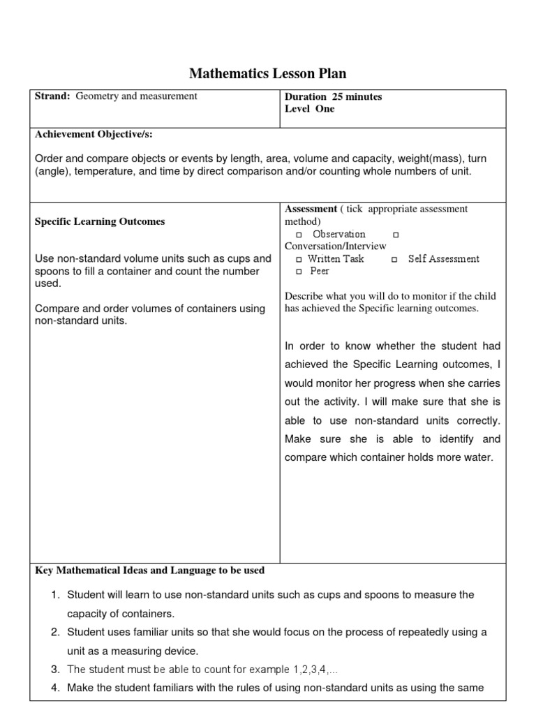 Mathematics Lesson Plan