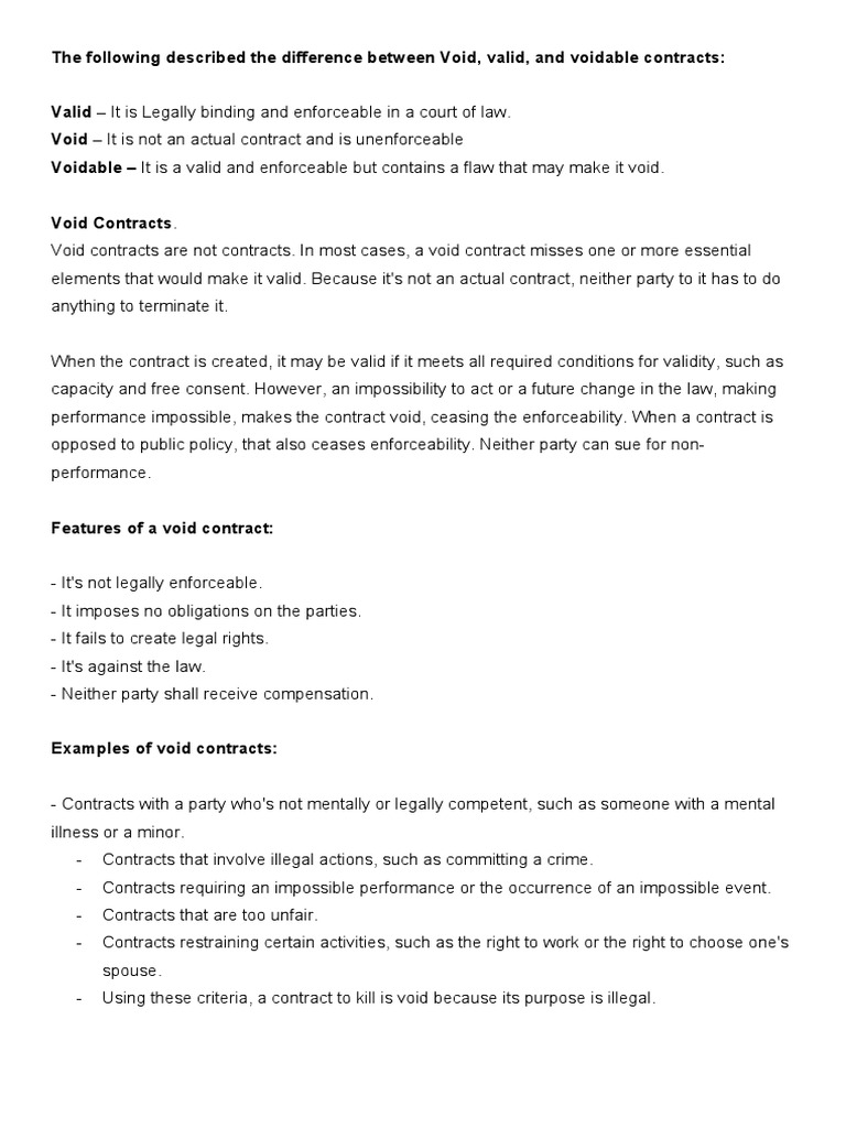 Valid, Void, and Voidable Contracts Explained | PDF | Void (Law) | Doctrine