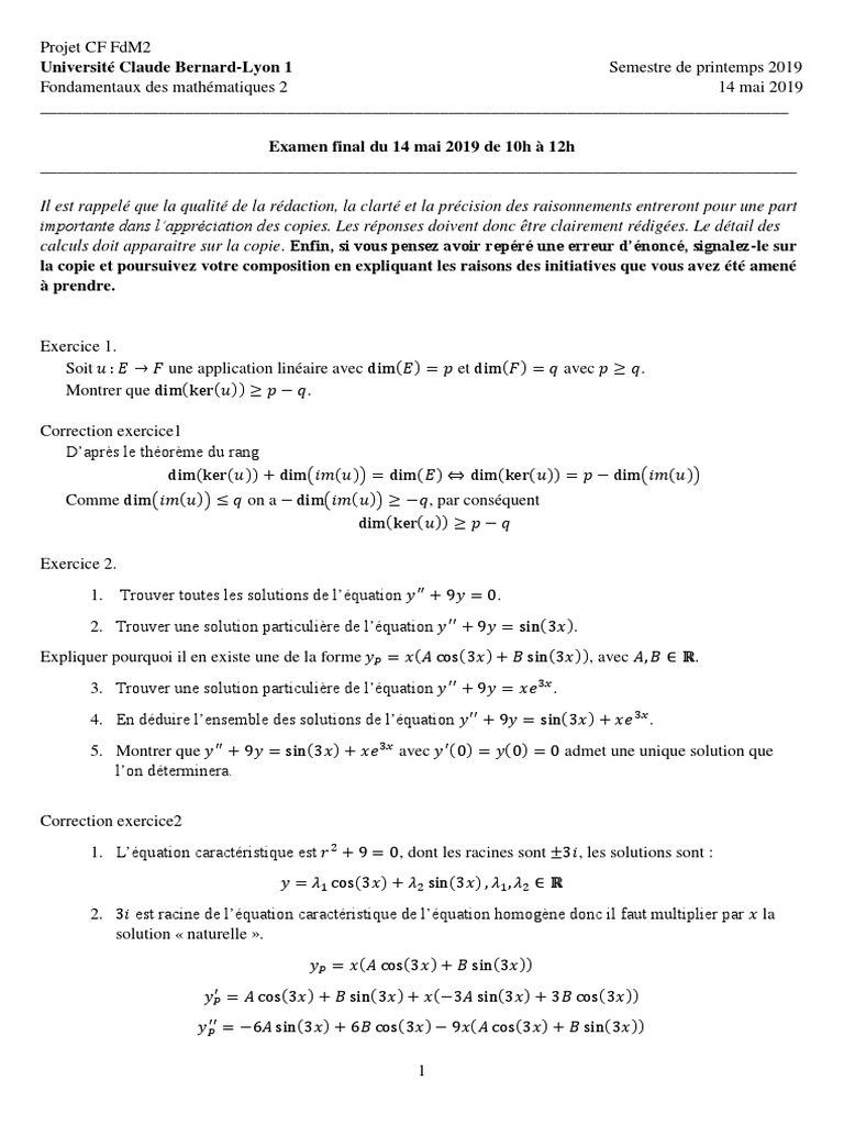 Théorème de rang en FdM2 | PDF | Base (algèbre linéaire) | Analyse ...