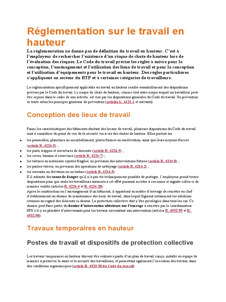 Réglementation du travail en hauteur | PDF | Santé et sécurité au ...