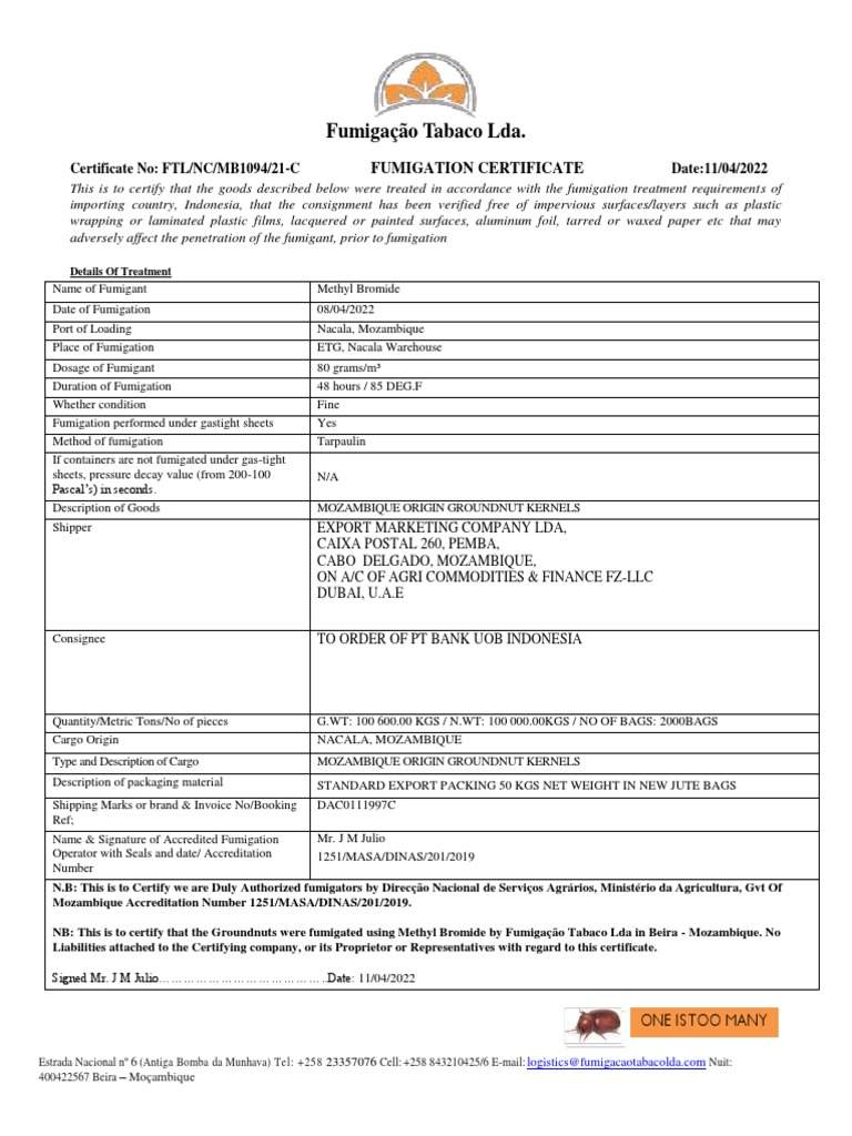 Fumigation Certificate for Groundnuts | PDF | Materials | Secondary ...