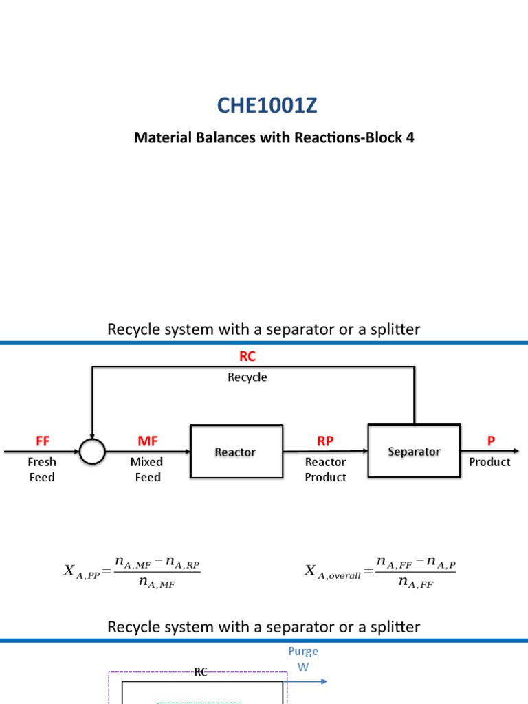 CHE1001ZMaterial Balances With ReactionsBlock 4 PDF Chemical