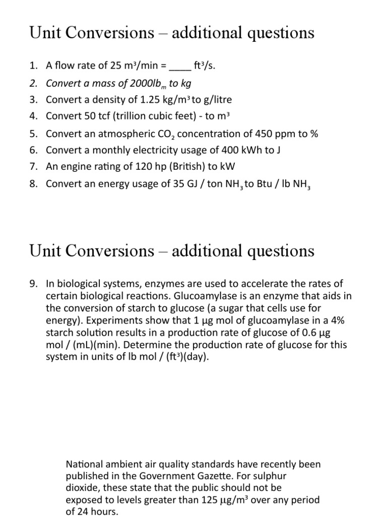 Unit Conversions 1.11.4 Exercises2 PDF Parts Per Notation Mole