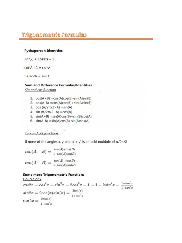 Trigonometry Formulas PDF