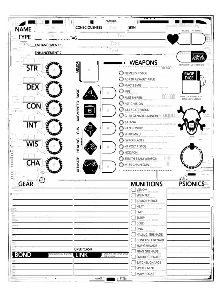 Altered State Character Sheet PDF
