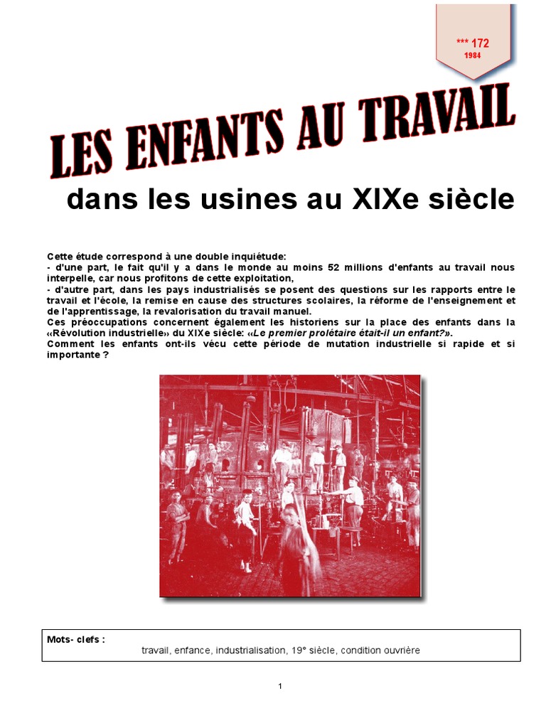 Travail Des Enfants Au XIXe Si cle En France PDF