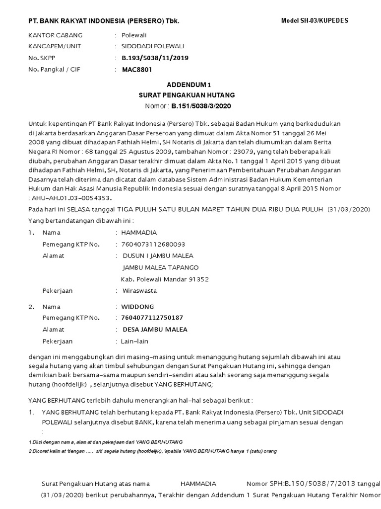 Addendum Perubahan Harga Pinjaman | PDF | Bisnis | Pengelolaan Keuangan ...