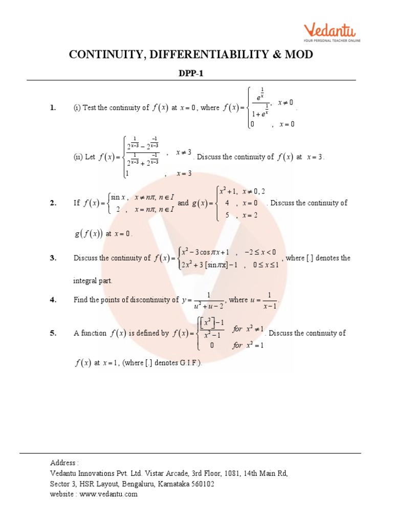 Continuity,Differentaibility _ MOD_DPP1 PDF Algebra Complex Analysis