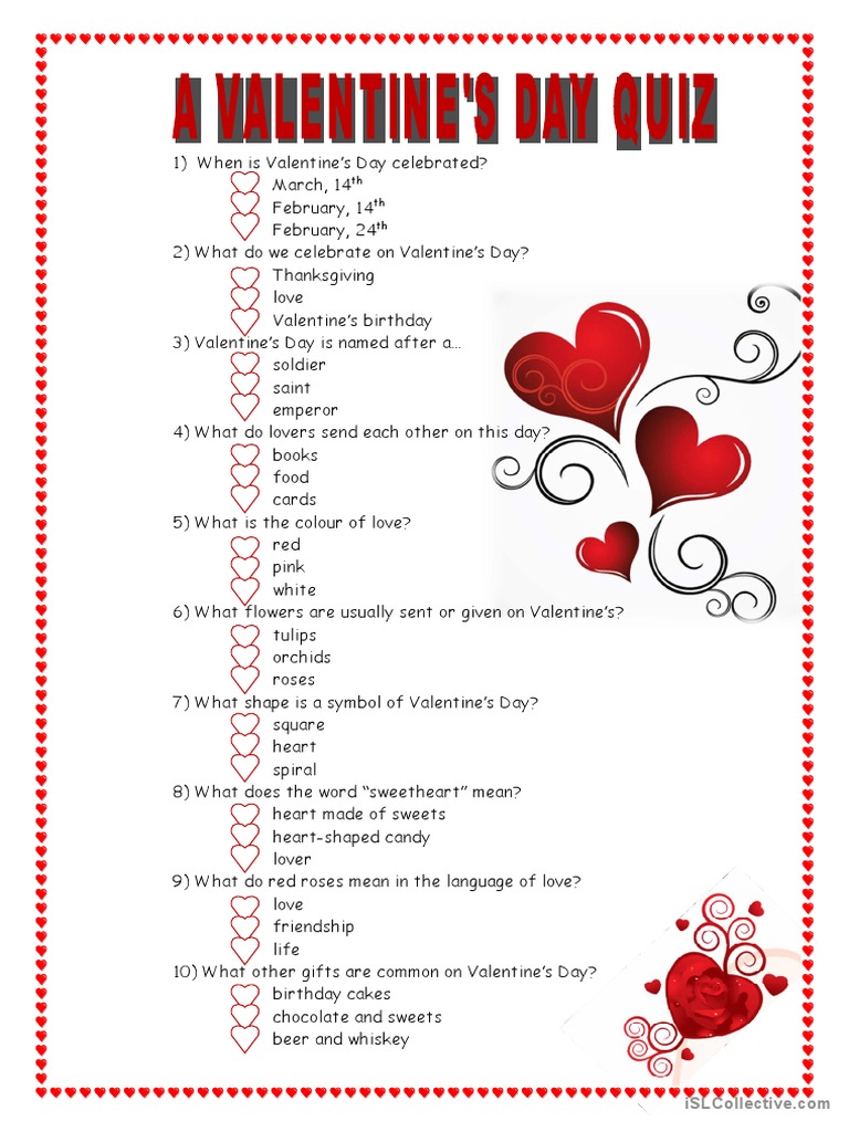 A Valentine S Day Quiz Pdf